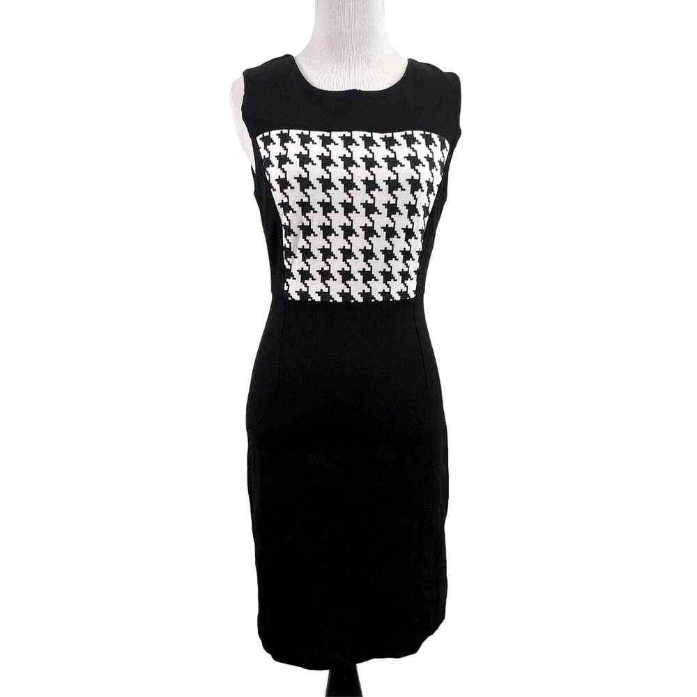 KENNETH COLE Black and White Houndstooth Dress